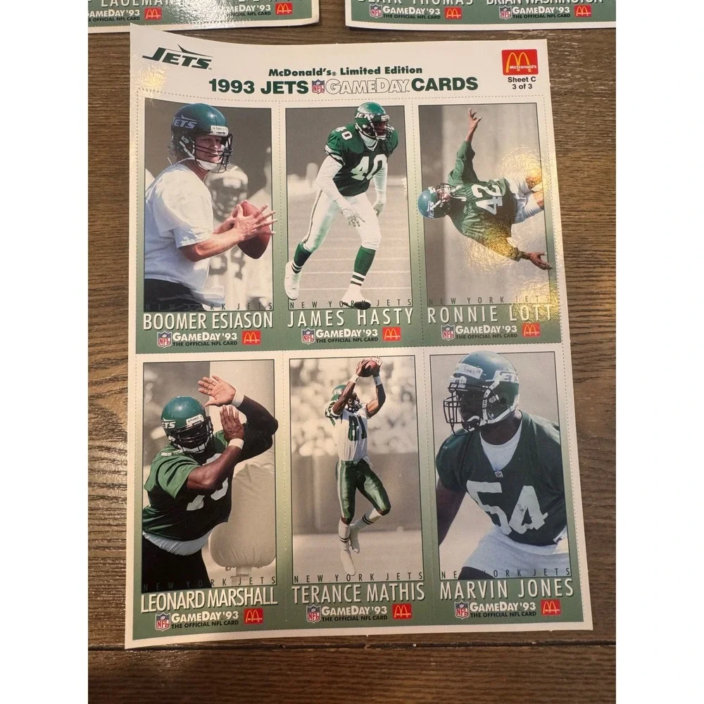 1993 McDonald's NFL Gameday Cards Complete Giants‎ & Jets Uncut Sheet Sets